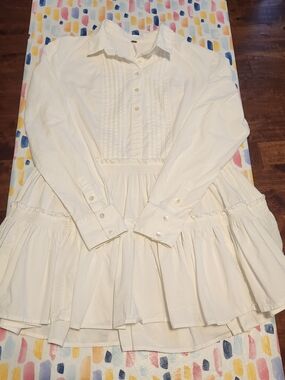 Free People Cream Tiered Ruffle Button-Front Dress